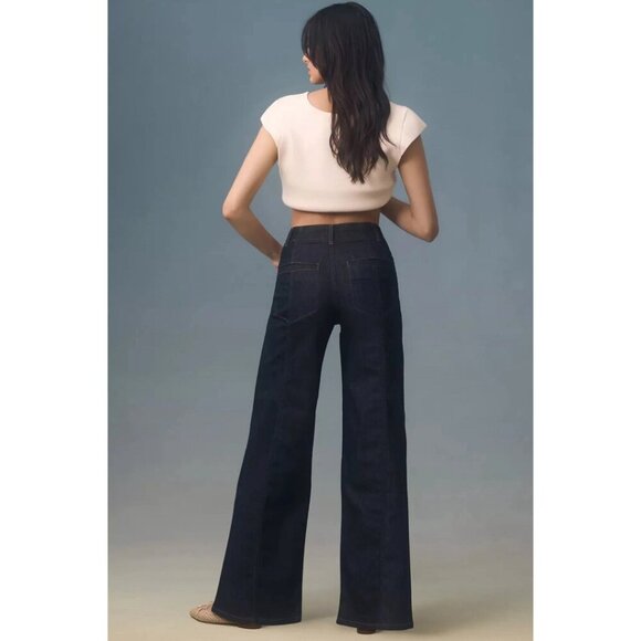 Anthropologie Maeve The Delaney Clean Seamed High Rise Wide Leg Jeans Dark Wash - Picture 2 of 14